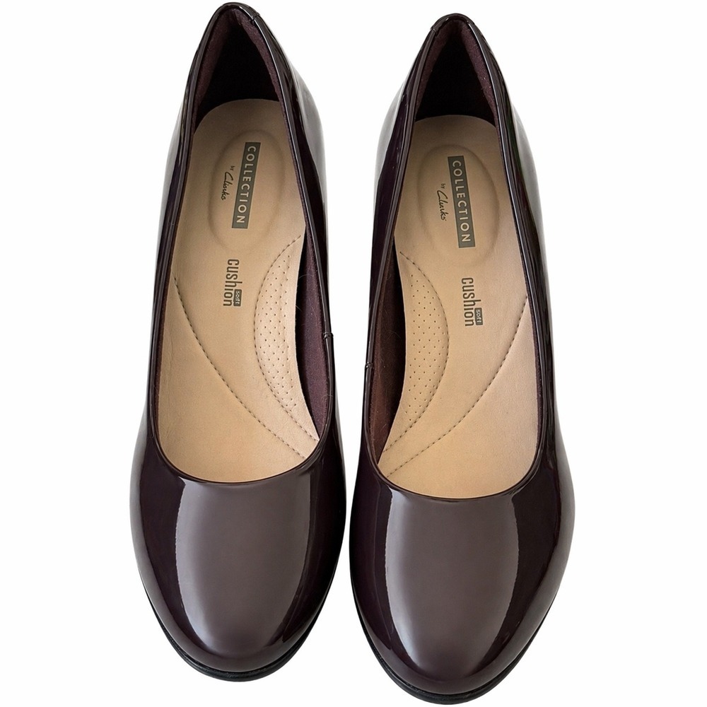 Clarks Collection Burgundy Patent Leather Heels Size 7 Cushion Soft Pumps